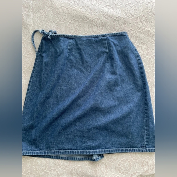 Embroidered Denim Wrap Skirt - Blue - Picture 2 of 6